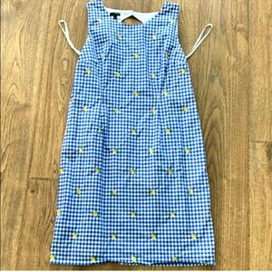 Talbots Blue Gingham Shift Dress with Yellow Embroidery